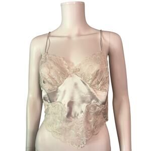 Vtg Mara Intimates White Lace Satin Camisole Size Large Asymmetrical Crop PinUp